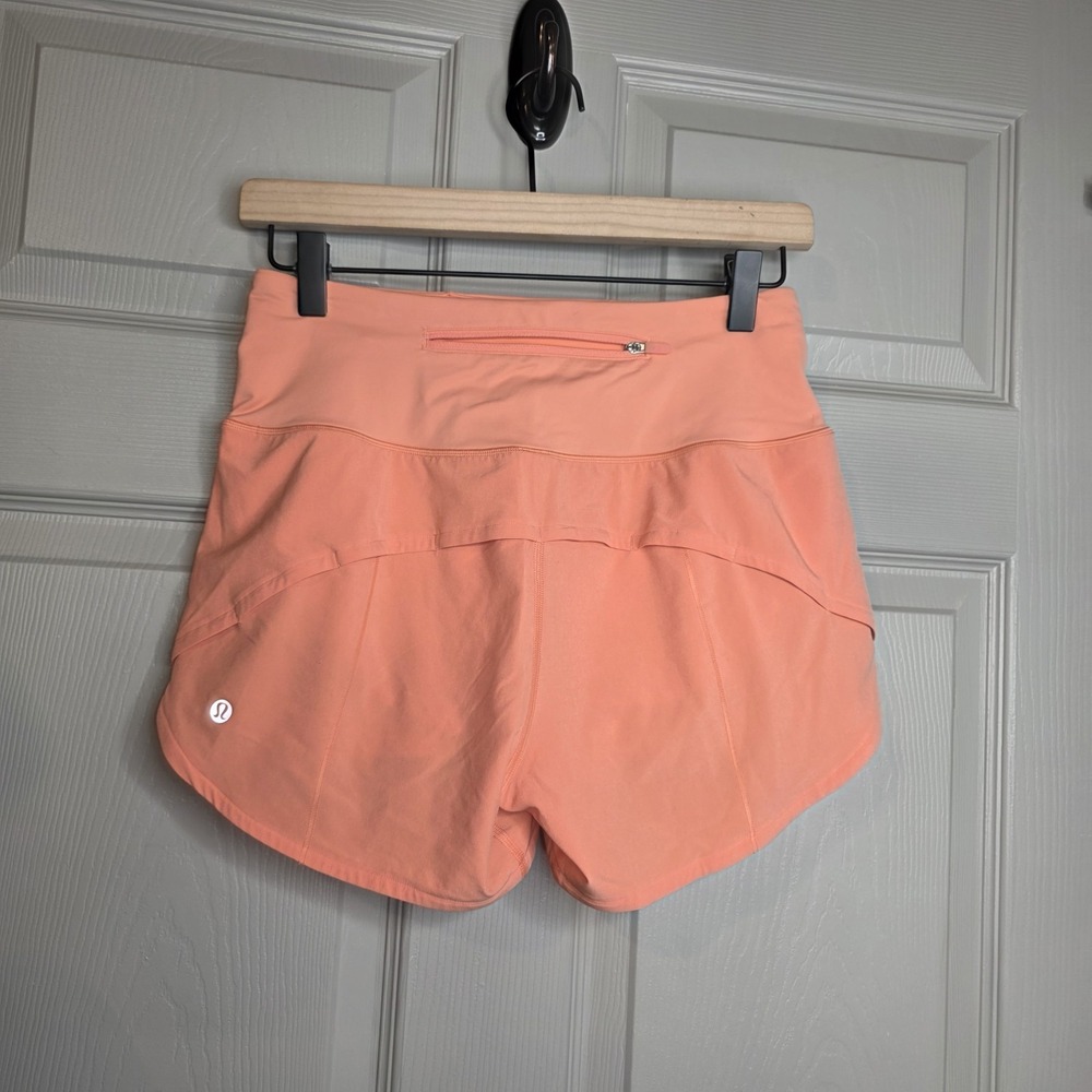 Lululemon Speed Up High-Rise Lined Short 4"Sunny Coral Sz 4 W7BJ8T Orange - Picture 4 of 8